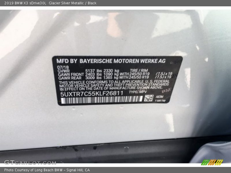 Glacier Silver Metallic / Black 2019 BMW X3 sDrive30i