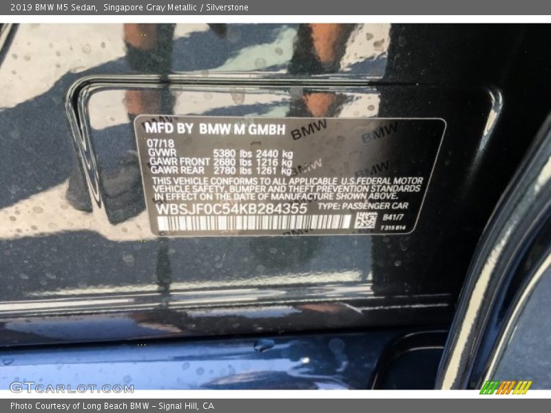 2019 M5 Sedan Singapore Gray Metallic Color Code B41