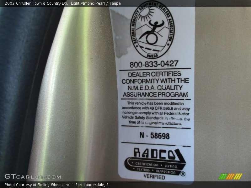 Light Almond Pearl / Taupe 2003 Chrysler Town & Country LXi
