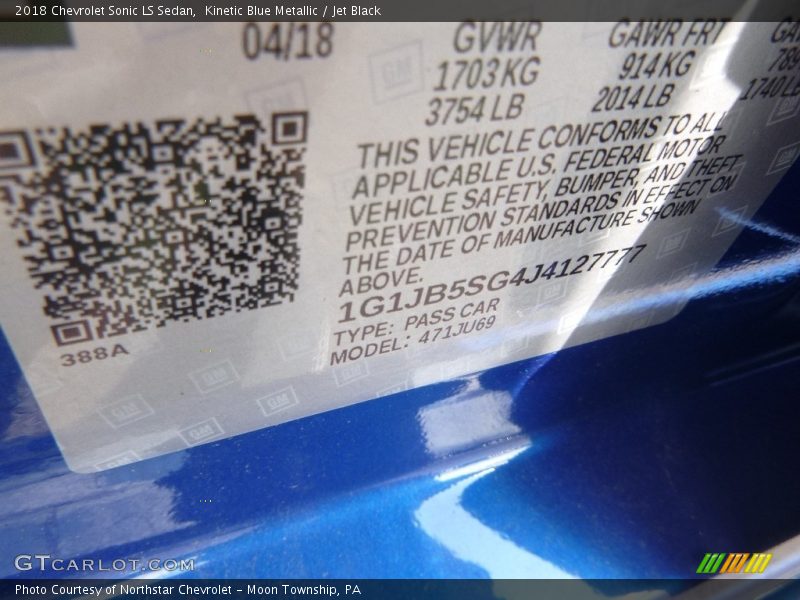 Kinetic Blue Metallic / Jet Black 2018 Chevrolet Sonic LS Sedan