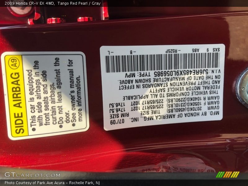Tango Red Pearl / Gray 2009 Honda CR-V EX 4WD