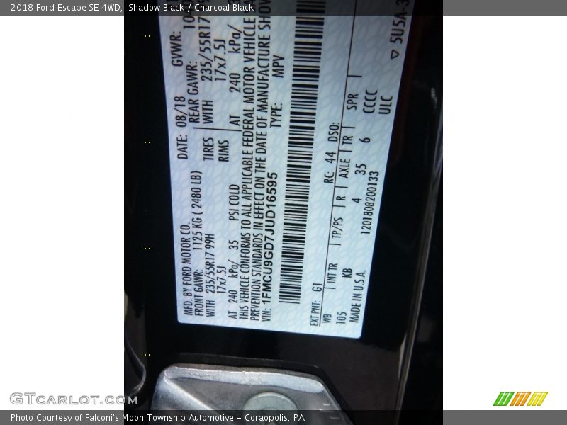 Shadow Black / Charcoal Black 2018 Ford Escape SE 4WD