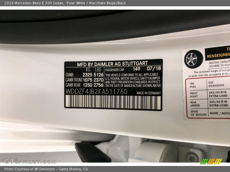 2019 E 300 Sedan Polar White Color Code 149