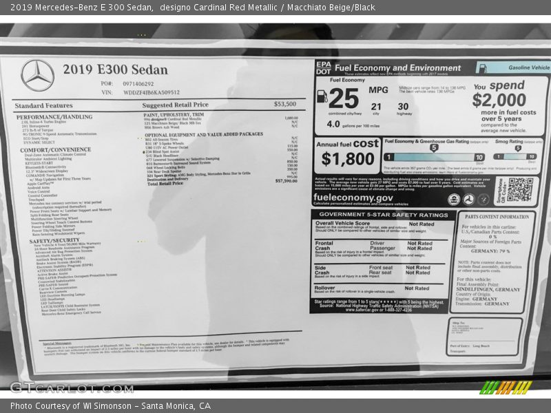 designo Cardinal Red Metallic / Macchiato Beige/Black 2019 Mercedes-Benz E 300 Sedan