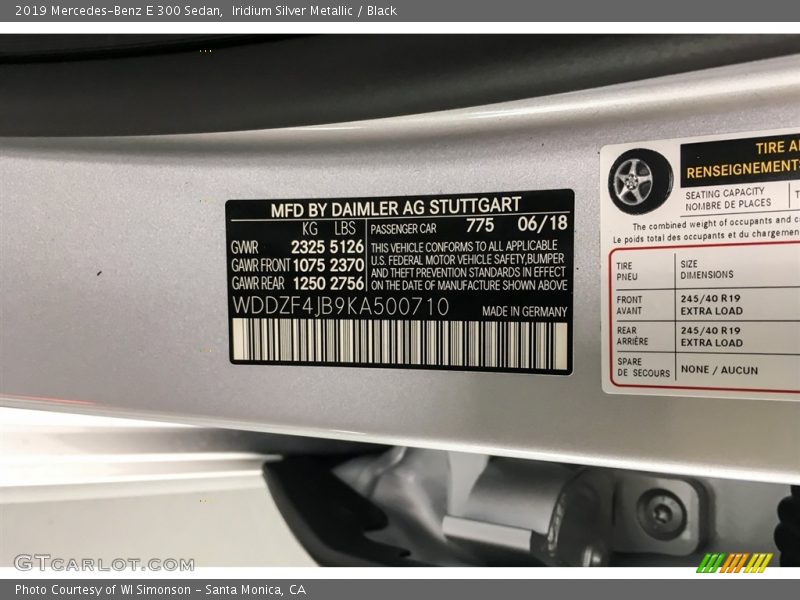 2019 E 300 Sedan Iridium Silver Metallic Color Code 775