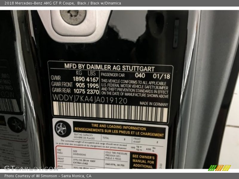 2018 AMG GT R Coupe Black Color Code 040