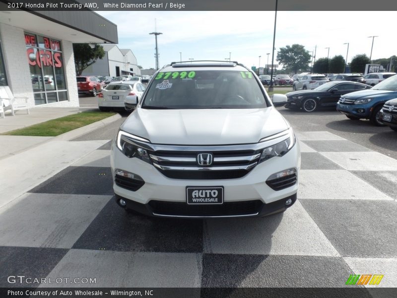 White Diamond Pearl / Beige 2017 Honda Pilot Touring AWD