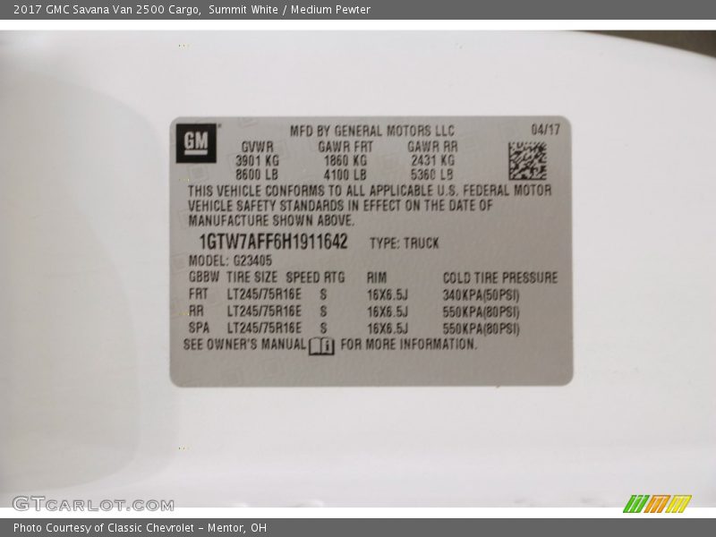 Summit White / Medium Pewter 2017 GMC Savana Van 2500 Cargo