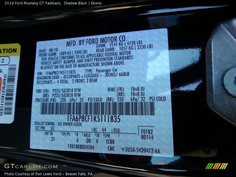 Shadow Black / Ebony 2019 Ford Mustang GT Fastback