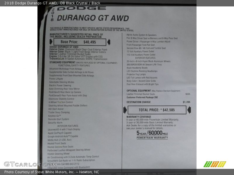 DB Black Crystal / Black 2018 Dodge Durango GT AWD