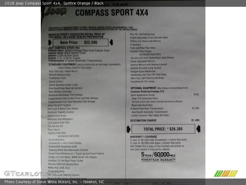 Spitfire Orange / Black 2018 Jeep Compass Sport 4x4