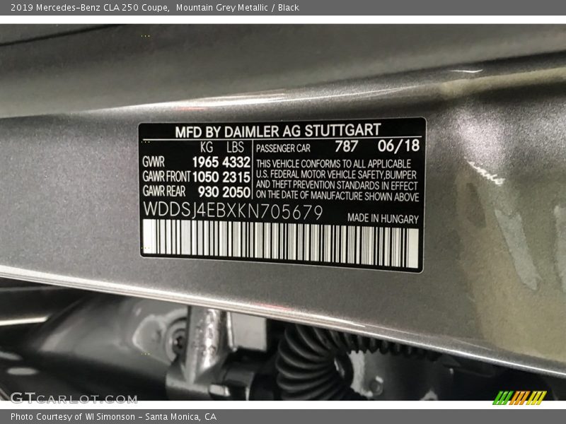 Mountain Grey Metallic / Black 2019 Mercedes-Benz CLA 250 Coupe