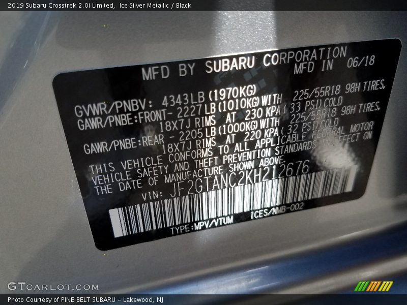 Ice Silver Metallic / Black 2019 Subaru Crosstrek 2.0i Limited