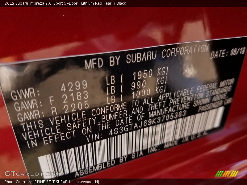 Lithium Red Pearl / Black 2019 Subaru Impreza 2.0i Sport 5-Door