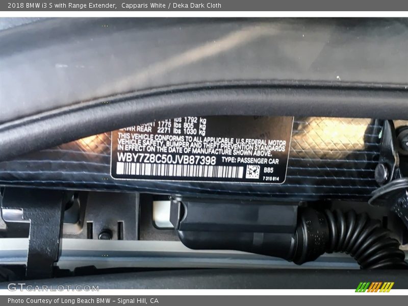 Capparis White / Deka Dark Cloth 2018 BMW i3 S with Range Extender