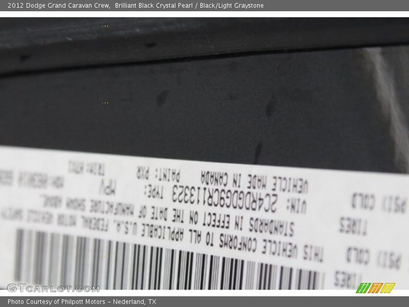 Brilliant Black Crystal Pearl / Black/Light Graystone 2012 Dodge Grand Caravan Crew