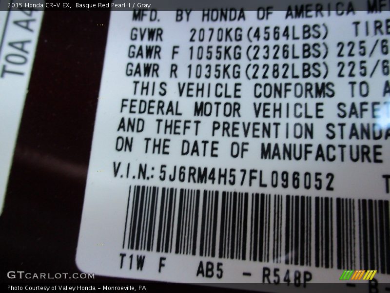 Basque Red Pearl II / Gray 2015 Honda CR-V EX