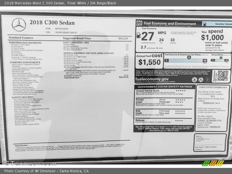 Polar White / Silk Beige/Black 2018 Mercedes-Benz C 300 Sedan