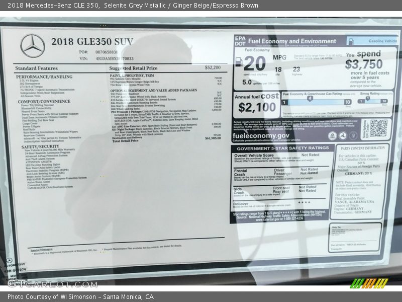 Selenite Grey Metallic / Ginger Beige/Espresso Brown 2018 Mercedes-Benz GLE 350