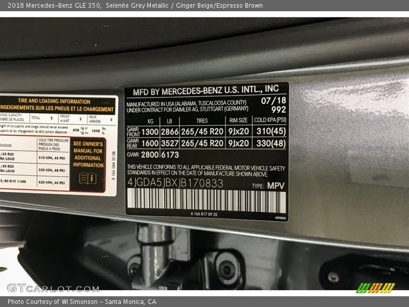 Selenite Grey Metallic / Ginger Beige/Espresso Brown 2018 Mercedes-Benz GLE 350