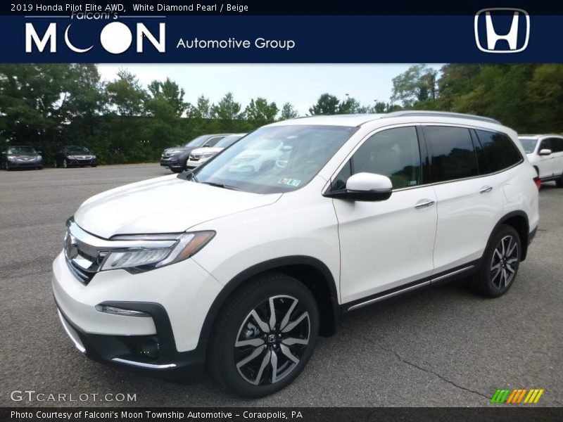 White Diamond Pearl / Beige 2019 Honda Pilot Elite AWD