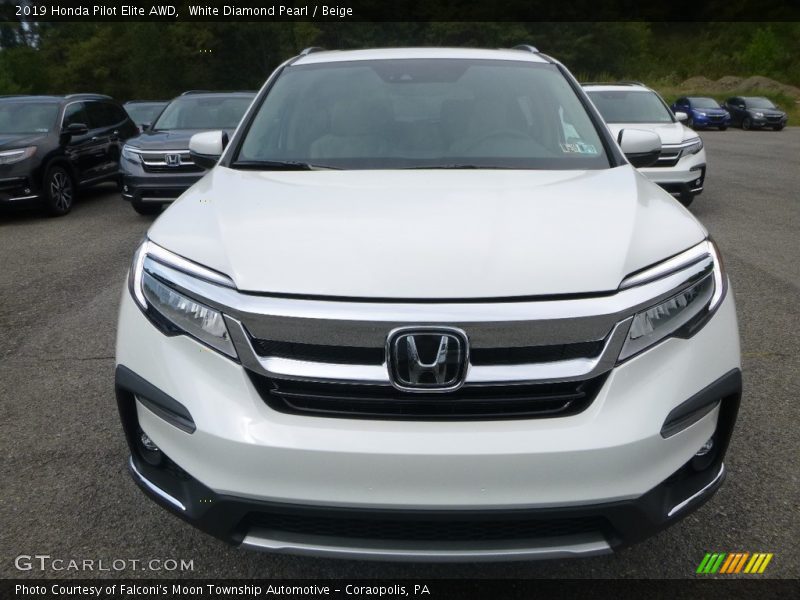 White Diamond Pearl / Beige 2019 Honda Pilot Elite AWD