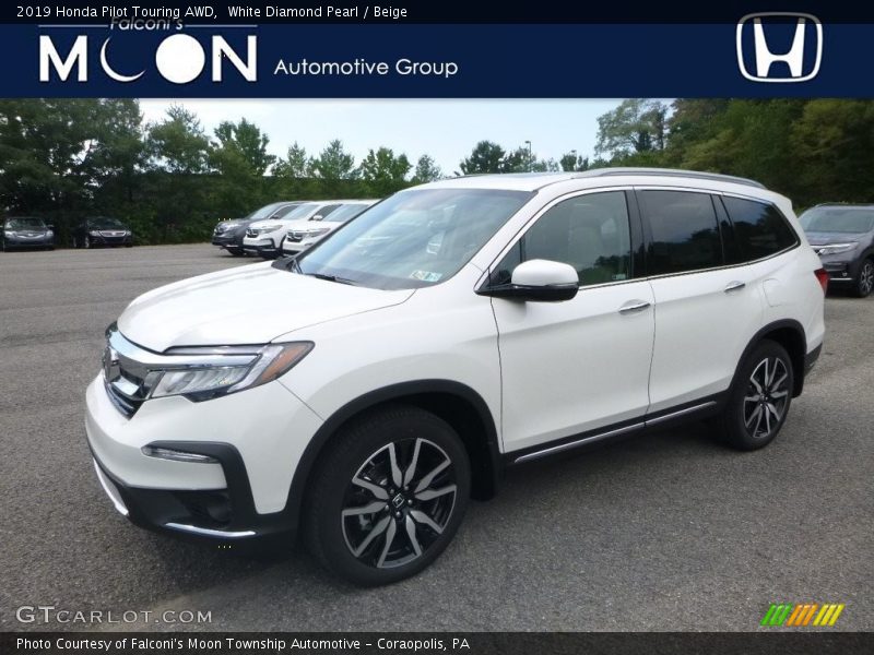 White Diamond Pearl / Beige 2019 Honda Pilot Touring AWD
