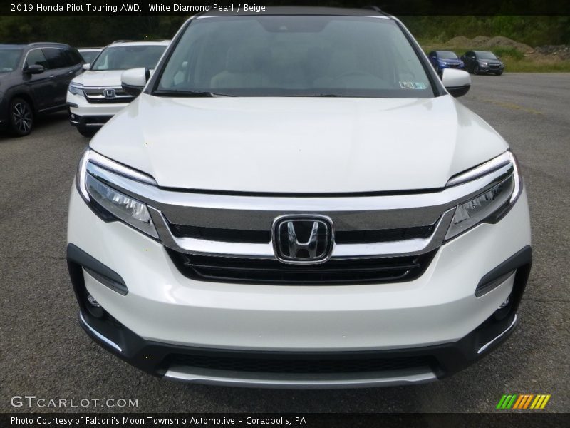 White Diamond Pearl / Beige 2019 Honda Pilot Touring AWD