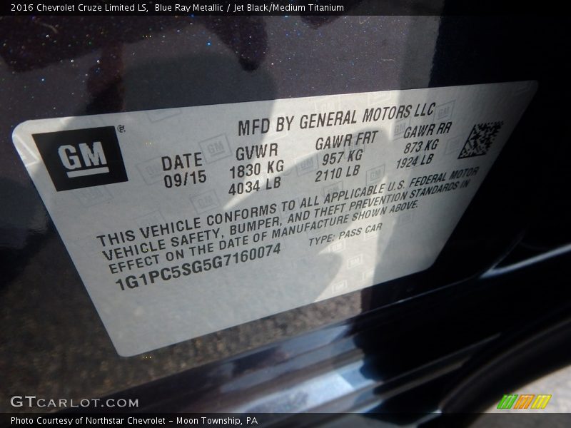 Blue Ray Metallic / Jet Black/Medium Titanium 2016 Chevrolet Cruze Limited LS