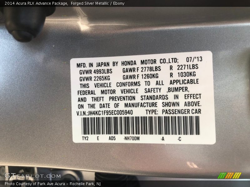 Forged Silver Metallic / Ebony 2014 Acura RLX Advance Package