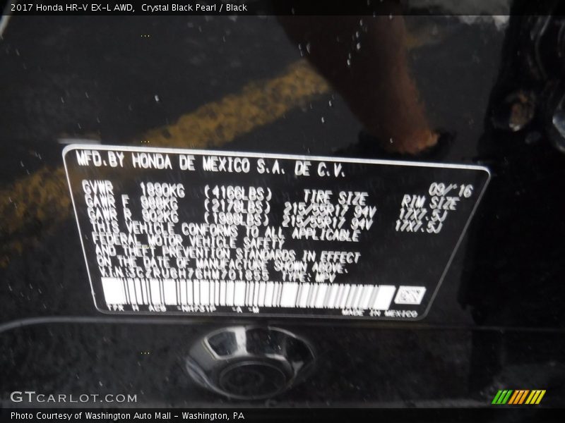 Crystal Black Pearl / Black 2017 Honda HR-V EX-L AWD