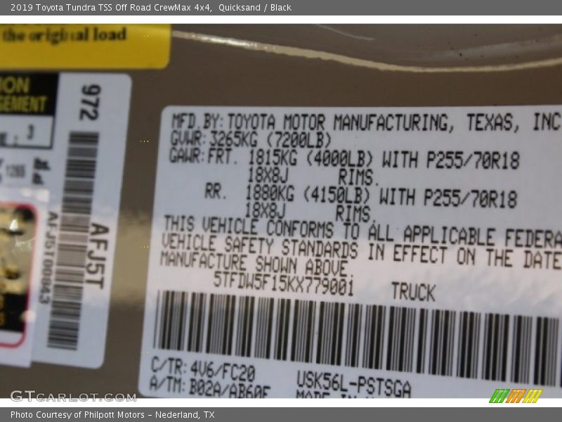 2019 Tundra TSS Off Road CrewMax 4x4 Quicksand Color Code 4V6