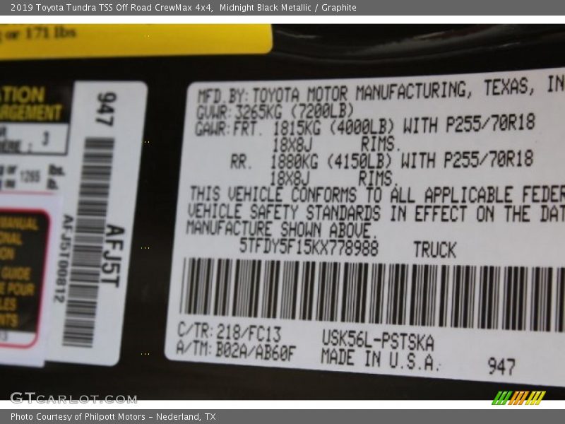 2019 Tundra TSS Off Road CrewMax 4x4 Midnight Black Metallic Color Code 218