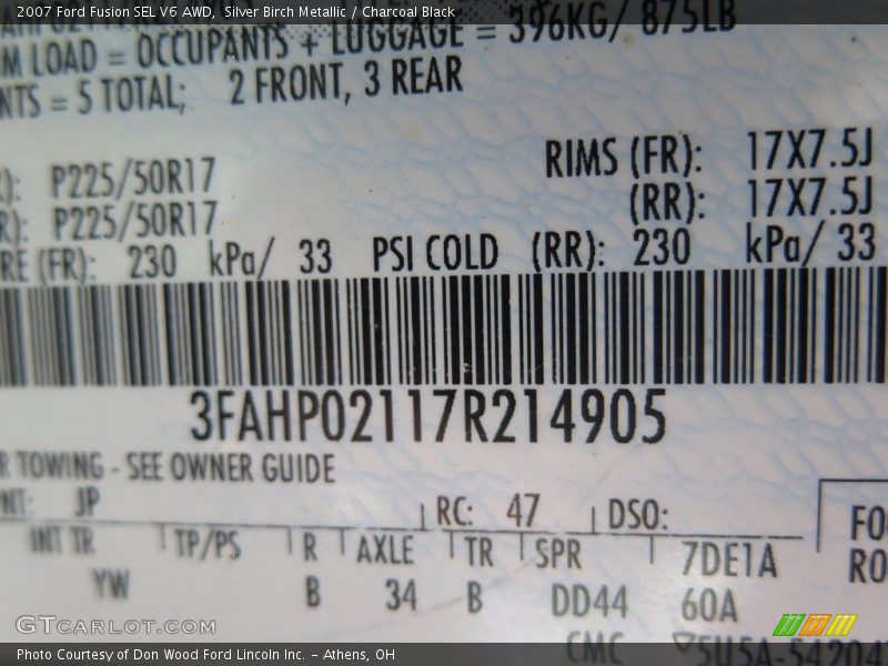 Silver Birch Metallic / Charcoal Black 2007 Ford Fusion SEL V6 AWD