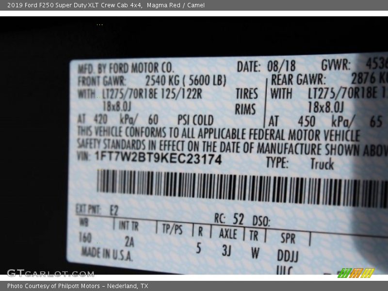 Magma Red / Camel 2019 Ford F250 Super Duty XLT Crew Cab 4x4