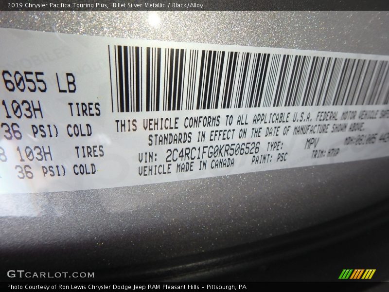 Billet Silver Metallic / Black/Alloy 2019 Chrysler Pacifica Touring Plus
