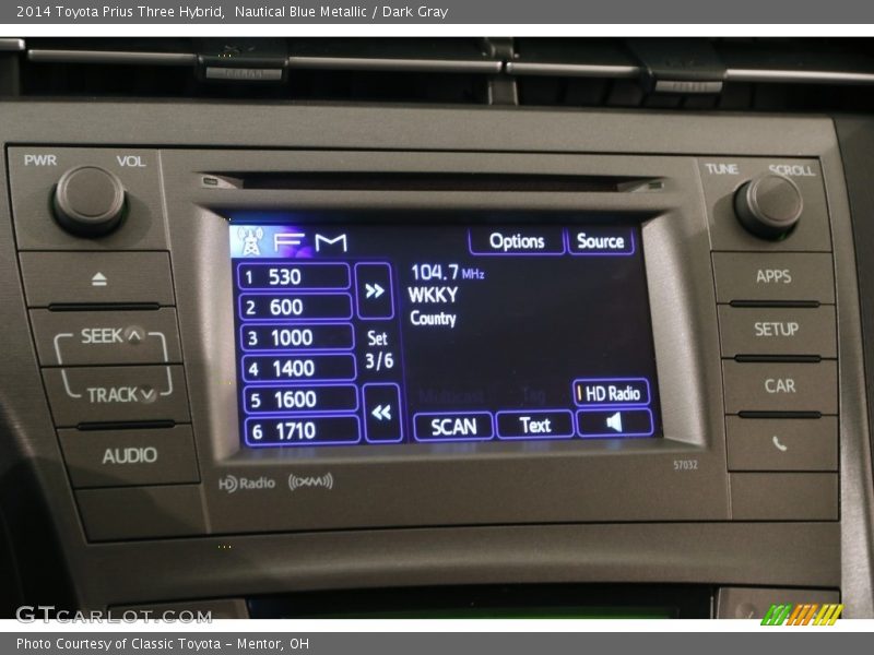 Nautical Blue Metallic / Dark Gray 2014 Toyota Prius Three Hybrid