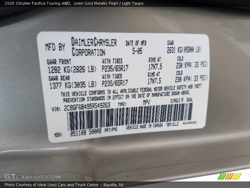 Linen Gold Metallic Pearl / Light Taupe 2005 Chrysler Pacifica Touring AWD