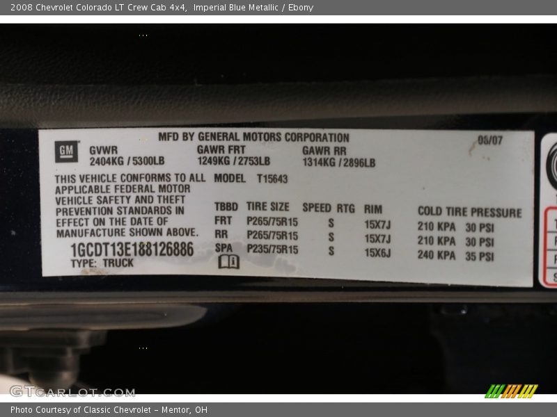 Imperial Blue Metallic / Ebony 2008 Chevrolet Colorado LT Crew Cab 4x4