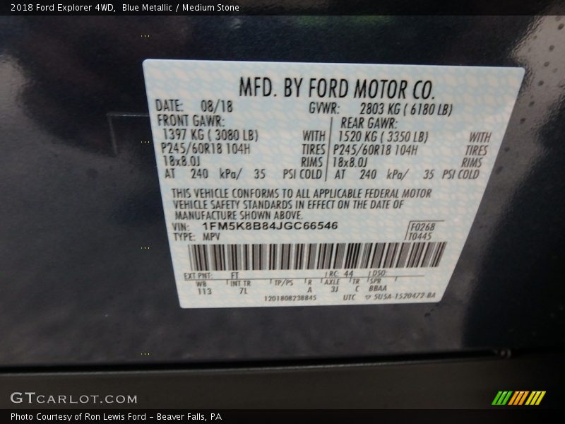 Blue Metallic / Medium Stone 2018 Ford Explorer 4WD