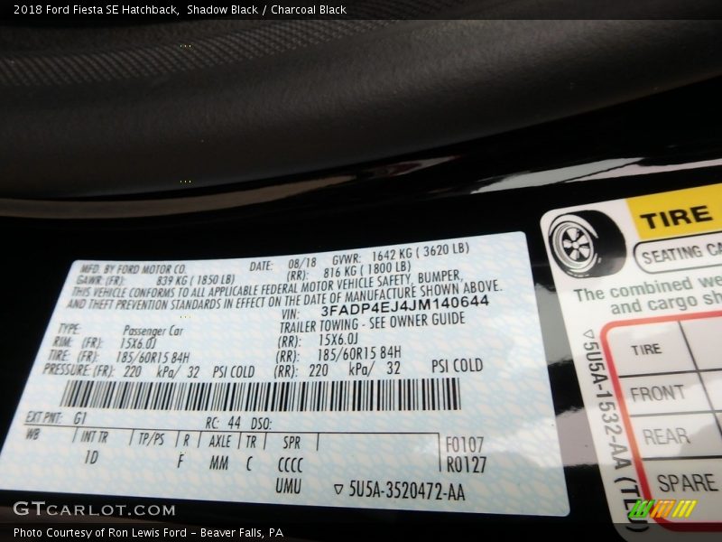 Shadow Black / Charcoal Black 2018 Ford Fiesta SE Hatchback