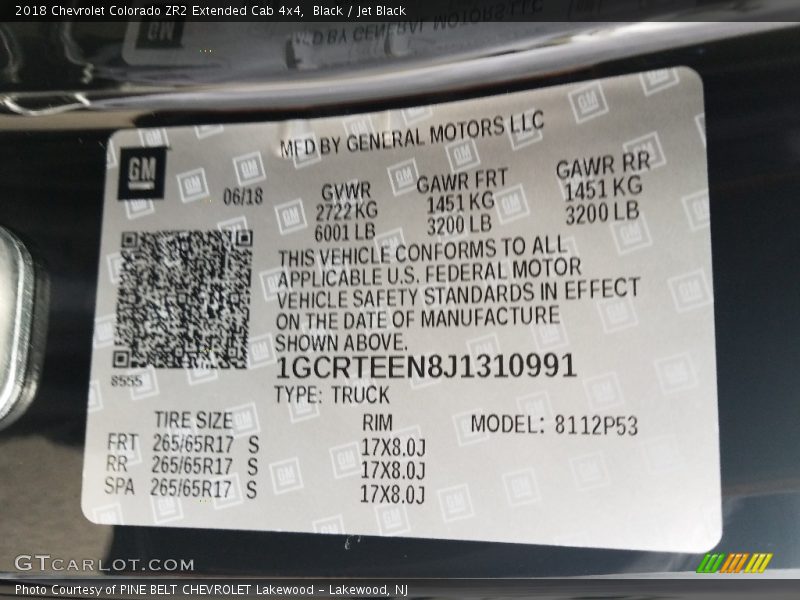 Black / Jet Black 2018 Chevrolet Colorado ZR2 Extended Cab 4x4