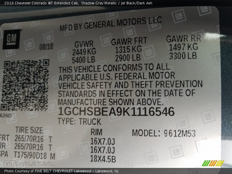 Shadow Gray Metallic / Jet Black/Dark Ash 2019 Chevrolet Colorado WT Extended Cab