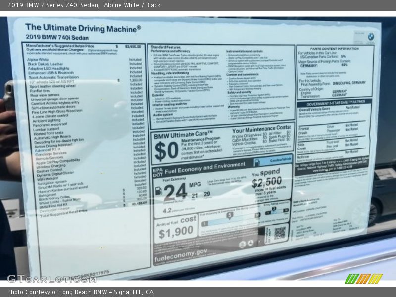  2019 7 Series 740i Sedan Window Sticker