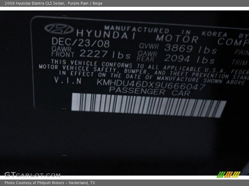 Purple Rain / Beige 2009 Hyundai Elantra GLS Sedan