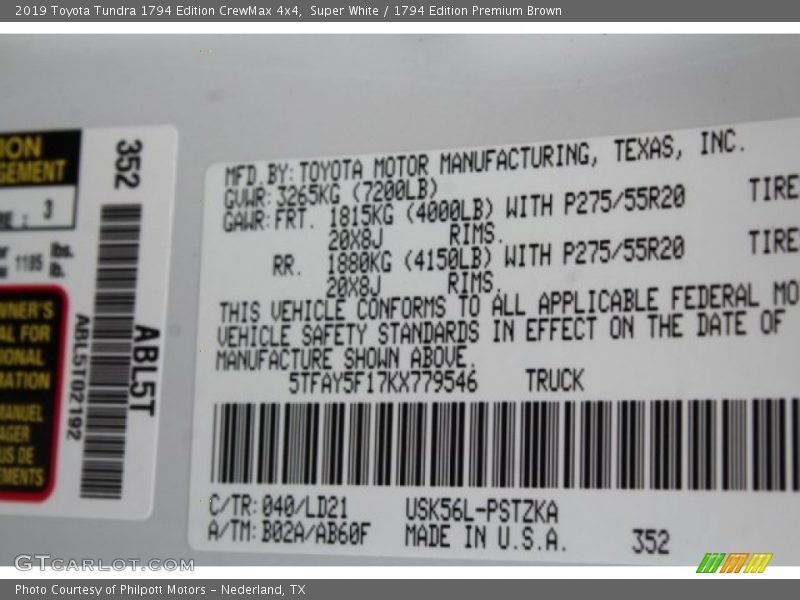 Super White / 1794 Edition Premium Brown 2019 Toyota Tundra 1794 Edition CrewMax 4x4