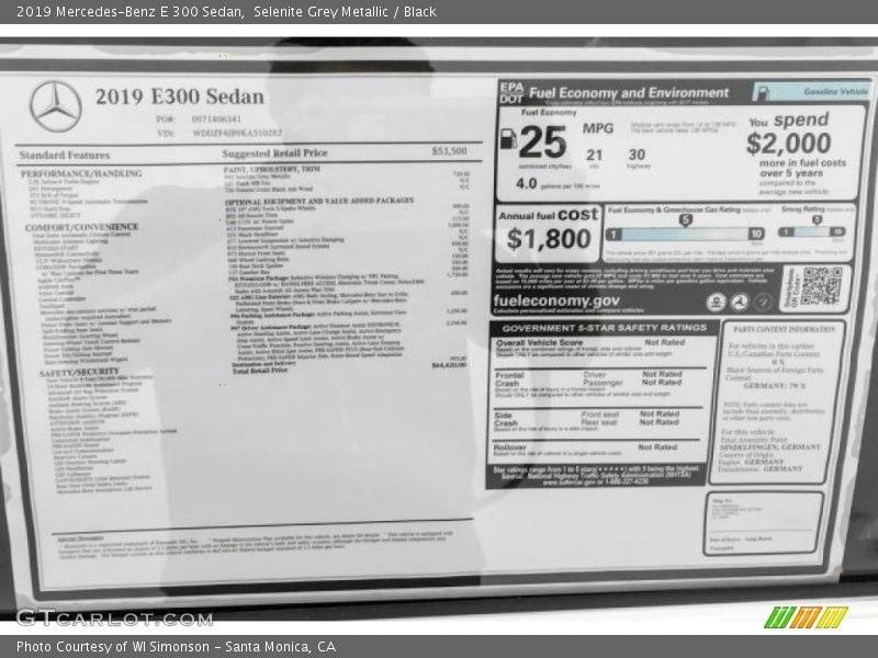 Selenite Grey Metallic / Black 2019 Mercedes-Benz E 300 Sedan