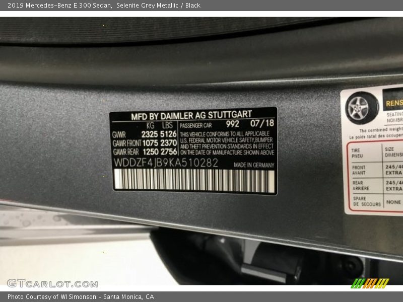 Selenite Grey Metallic / Black 2019 Mercedes-Benz E 300 Sedan