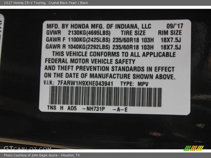 Crystal Black Pearl / Black 2017 Honda CR-V Touring