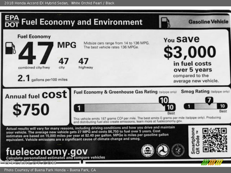 White Orchid Pearl / Black 2018 Honda Accord EX Hybrid Sedan